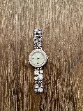 Women’s Watch Silver Jewel Round Face Rhinestone Pave Bracelet